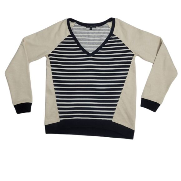SANCTUARY sweatshirt Stitch Fix black striped v-neck pullover S‎ - Picture 1 of 7